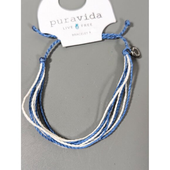 Puravida Blue White Cord Bracelet Adjustable Beachy Coastal Surfer Boho NEW - Picture 3 of 5